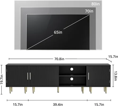 Miniatura 2 de Housoul Soporte de TV de 71 pulgadas para TV de 50/60/70/80 pulgadas, soporte de TV moderno para TV de 75 pulgadas, centro de entretenimiento