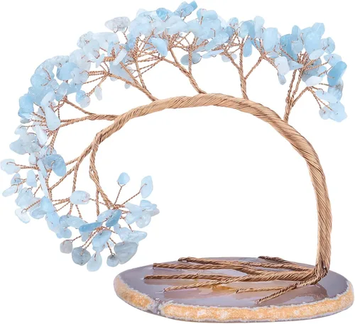 Miniatura 17 de Nupuyai Árbol de dinero de cristal curativo de alambre de cobre de 3-4 pulgadas para la buena suerte, base de rodajas de ágata bonsái, decoración