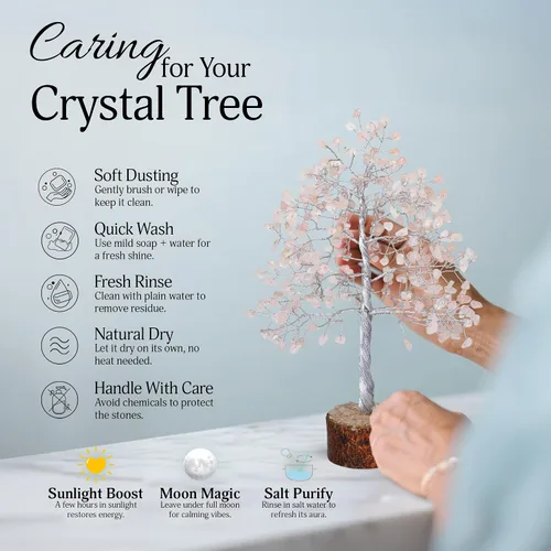 Miniatura 5 de FASHIONZAADI - Árbol de cristal de cuarzo rosa, decoración de feng shui con gemas en alambre plateado, decoración de piedras curativas de chakra