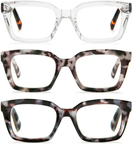 Miniatura 7 de DXYXYO Paquete de 3 lentes de lectura retro de gran tamaño para mujeres y hombres, a la moda, cuadrados, con bloqueo de luz azul, lector