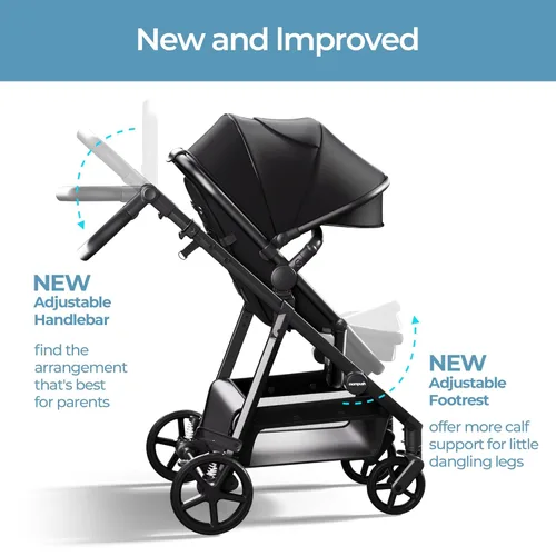Miniatura 2 de Mompush Cochecito de bebé, convertible 2 en 1 con opción de moisés, compatible con asiento de automóvil infantil, incluye adaptador, cochecito Negro