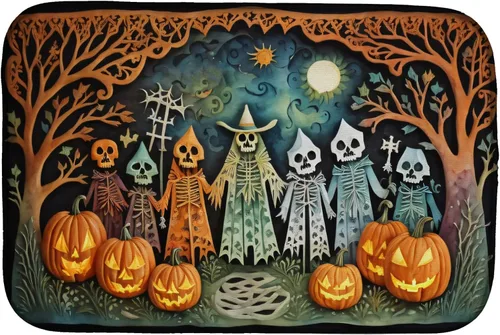 Miniatura 70 de Caroline's Treasures DAC2223DDM Tapete de secado de platos de Halloween espeluznante de gato negro, tapete absorbente para secado de platos