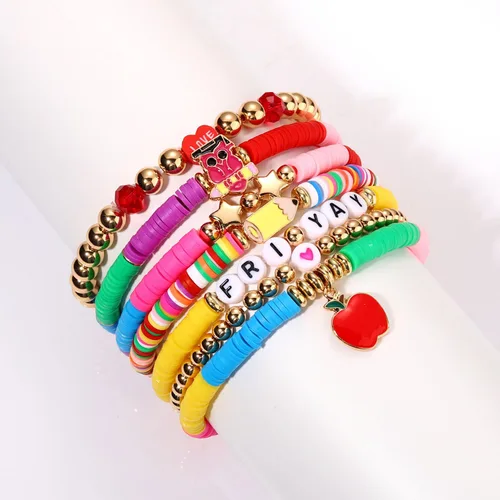 Miniatura 184 de Surfer Heishi - Pulseras apilables para mujer, apilables, de vinilo arcoíris, disco de arcilla, pulseras elásticas para la amistad, joyería bohemia