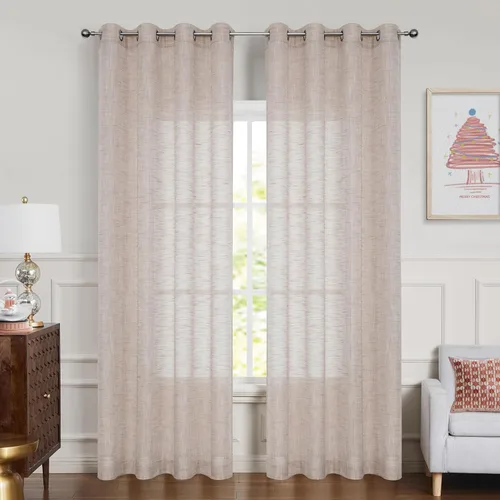 Miniatura 7 de Cortina decorativa de lino con textura para sala de estar y dormitorio, cortinas de Navidad con ojales, cortinas rústicas de granja, 50 x 84 x 2