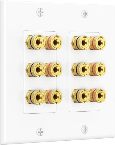 Miniatura 9 de Cable Matters Paquete de 2 placas de pared de alambre para altavoz, placa de pared de altavoz chapada en oro con poste de encuadernación de enchufe