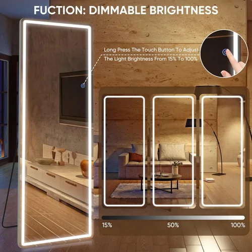 Miniatura 4 de Antok Espejo LED de longitud completa con luz, espejo iluminado de cuerpo completo de 56 x 20 pulgadas con soporte, regulable y iluminación de 3