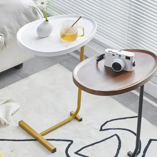 Miniatura 4 de Juego de 2 mesas auxiliares en forma de C, mesa auxiliar ovalada pequeña, mesa de sofá para sala de estar, dormitorio, mesita de noche, tablero