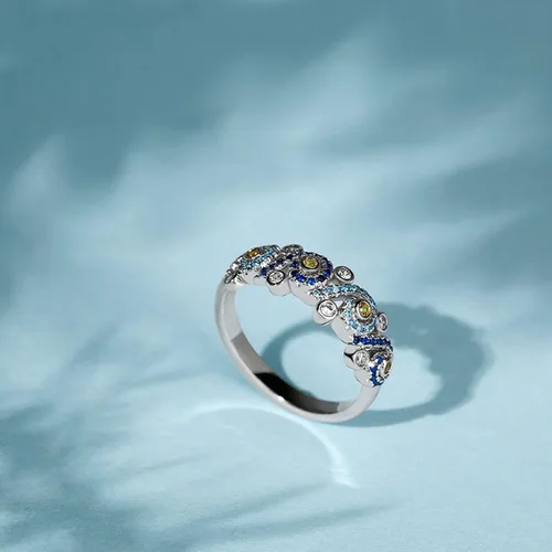 Miniatura 5 de Jeulia Anillo de compromiso de la noche estrellada de corte redondo circonita cúbica de plata de ley con diamantes de imitación, a la moda