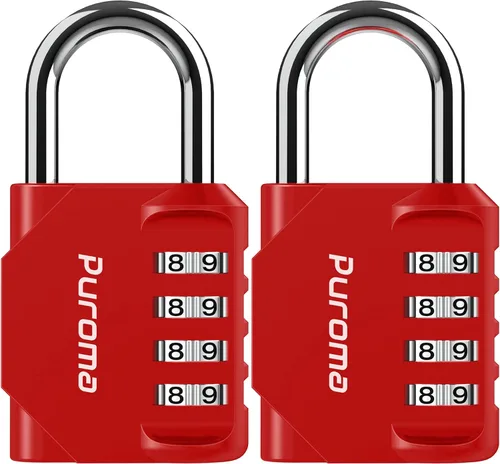 Puroma Paquete de 2 Candados de Combinación de 4 Dígitos Impermeables para Exteriores para Casillero de Gimnasio Escolar, Casillero Deportivo, Rojo