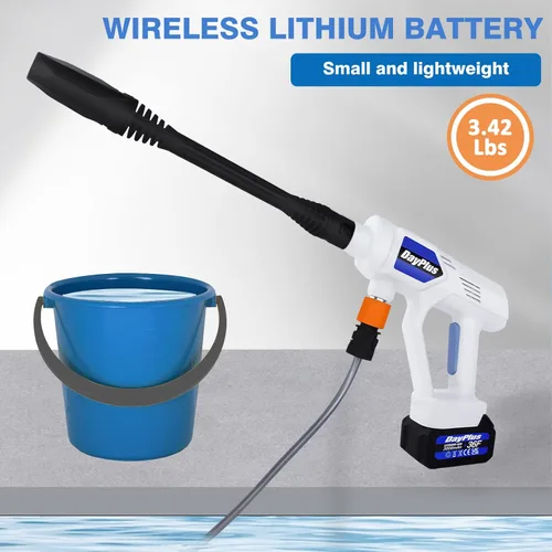 Miniatura 4 de Lavadora a presión inalámbrica, limpiador eléctrico portátil de 21 V con baterías y accesorios de 2 x 3.0 AH, pistola de lavado a presión ajustable