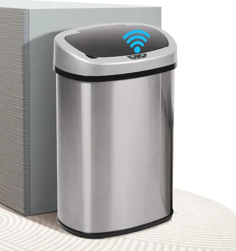 Miniatura 10 de MKDLUFEI Bote de basura automático de 13 galones, sensor de movimiento, sensible al tacto, acero inoxidable cepillado, diseño silencioso, alta Azul
