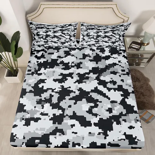 Miniatura 8 de Sábanas de camuflaje para niños, sábanas bajeras de camuflaje verde militar, juego de ropa de cama de camuflaje militar para niños, adolescentes