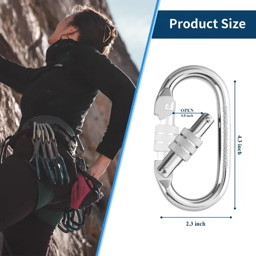 Miniatura 2 de Mosquetón ovalado para escalada para interiores y exteriores, clips de seguridad resistentes con cierre de tornillo, 25 KN (5600 libras)