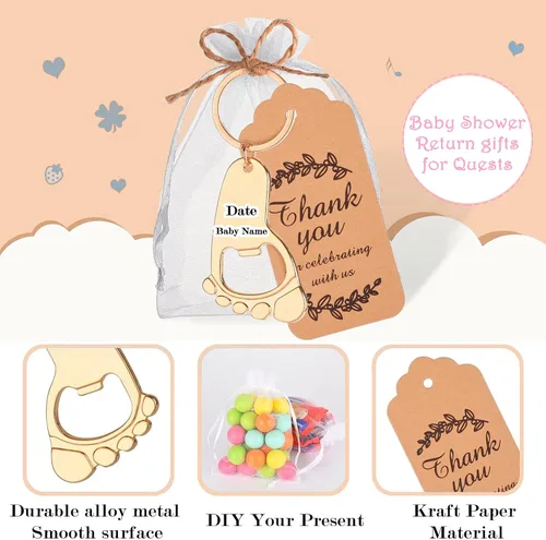 Miniatura 3 de 50 piezas personalizadas para baby shower, abrebotellas, llaveros de huellas, recuerdos de baby shower, regalos de devolución para invitados, vienen