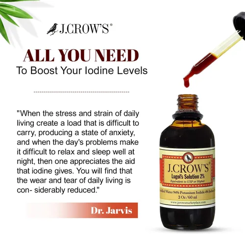 Miniatura 5 de J.CROW'S® Solución de Lugol de Yodo 2% 2 oz (2 Botellas) – Líquido Premium de Yodo y Yoduro de Potasio, Extracto Natural de Salmuera Libre de Gluten