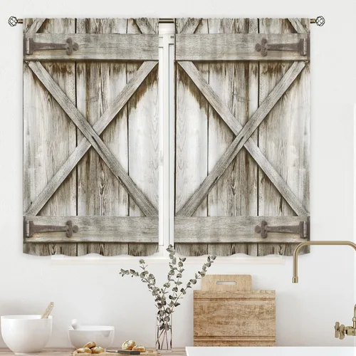 Miniatura 10 de Cortinas de cocina rústica Cinbloo de 52 pulgadas de ancho x 18 pulgadas de alto, bolsillo para barra, diseño de vaca occidental, cenefa campestre