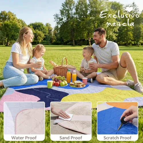 Miniatura 4 de Exclusivo Mezcla Manta de picnic impermeable de 60 x 80 pulgadas, manta de camping moderna a prueba de arena de poliéster floral multicolor grande
