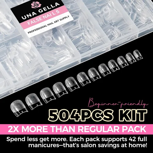 Miniatura 9 de UNA GELLA Puntas de uñas postizas extra cortas: 504 unidades de uñas cuadradas falsas preformadas XS, uñas cuadradas cortas a presión, puntas