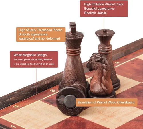 Miniatura 4 de Juego de ajedrez magnético de viaje mini 6.5 pulgadas, estilo nogal - Pequeño tablero de ajedrez plegable de bolsillo, ideal para viajes y regalos