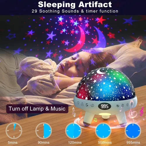 Miniatura 7 de YACHANCE Luz nocturna para habitación de niños con máquina de sonido, luz nocturna para bebé, proyector de estrellas, máquina de ruido blanco