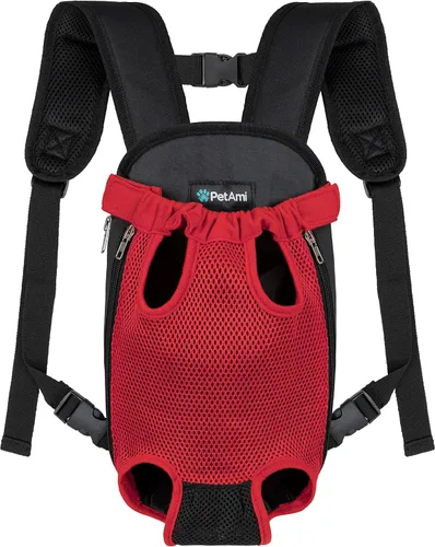 Miniatura 10 de PetAmi Mochila transportadora para perros, mochila transportadora frontal ajustable para mascotas y gatos, transportadora ventilada para el pecho