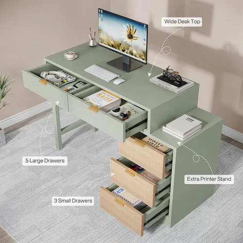 Miniatura 7 de Tribesigns Escritorio para computadora con 5 cajones, escritorio pequeño reversible con almacenamiento, mesa de estudio de madera moderna, estación