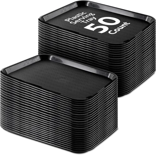 Miniatura 13 de Restaurantware RW Base - Bandejas de comida rápida de 10 x 14 pulgadas, 10 bandejas resistentes para cafetería, bandejas de plástico azul ligeras