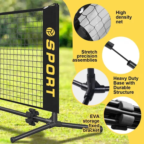 Miniatura 4 de Mini equipo de red de voleibol portátil de 10 pies con pelota de voleibol de goma, bomba y bolsa de transporte portátil. Altura ajustable de 2.7 a