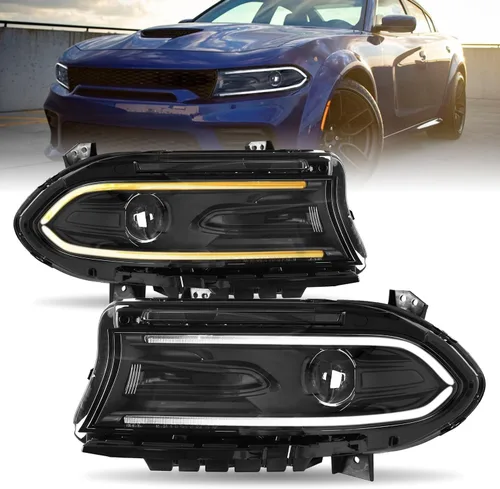 Miniatura 11 de JSBOYAT Conjunto de faros delanteros tipo halógeno compatible con Dodge Charger 2015-2021 Faro proyector con bombillas LED DRL incluidas Lado