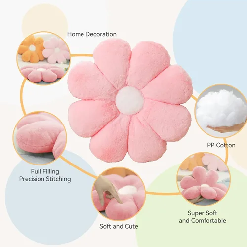 Miniatura 3 de FIONOUT Almohada de flores rosa, almohada de margarita de 17.7 pulgadas, linda almohada de piso para sentarse, decoración de habitación y almohada