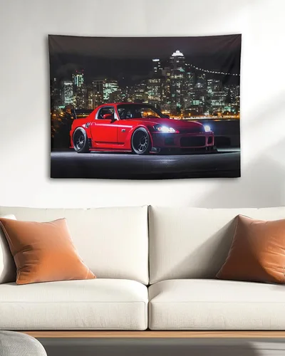 Miniatura 24 de QEOPGNE Tapiz grande para colgar en la pared, diseño de puente de puerta dorada, grandes olas, japonés, retro, Jdm, auto, R34, tapiz para 2