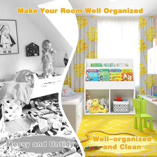 Miniatura 7 de KOTEK Estantería para niños con organizador de almacenamiento de juguetes, estantería para niños con estante de libros de 3 niveles y 2 cubos