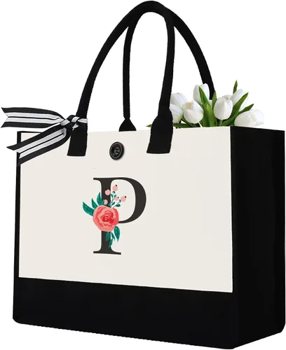 Miniatura 20 de Initial Canvas Tote Bag, Monogrammed Tote Bags Suitable for Mother's Day Wedding Beach