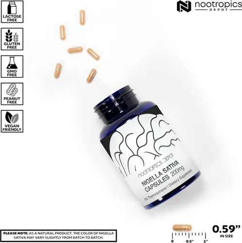 Miniatura 3 de Nootropics Depot Cápsulas de extracto de Nigella Sativa 200 mg 60 unidades Contenido mínimo del 5% de timoquinona Extracto de aceite