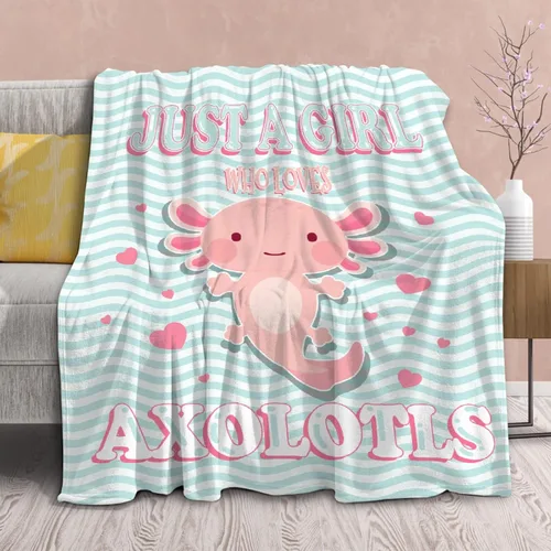 Manta de Axolotl de regalo para niñas y mujeres, manta ligera con la frase "Just A Girl Who Loves Axolotls" de felpa con bonitos animales y peces