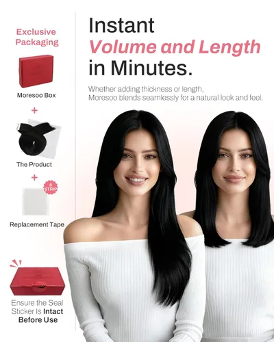 Miniatura 4 de Moresoo Extensiones de cabello humano con cinta adhesiva #1, color negro azabache, extensiones de cabello humano con cinta invisible, extensiones