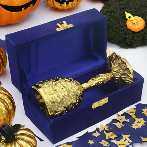 Miniatura 2 de Cáliz medieval hecho a mano de latón chapado en oro, 6 onzas, juego de tazas hechas a mano para regalos espirituales, decoración de fantasía