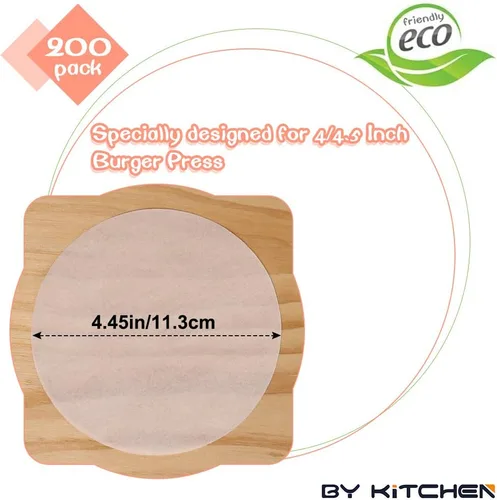 Miniatura 2 de Hojas de papel para hamburguesas redondas de 4/4.5 pulgadas para prensa de hamburguesas, 200 piezas de 4.5 pulgadas de papel pergamino redondo/hoja