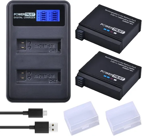 Paquete de 2 baterías AHDBT-401 y cargador USB dual LCD para Gopro Hero 4 Baterías Go Pro Hero4 AHDBT 401 Accesorios de cámara de acción