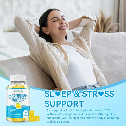 Miniatura 6 de Gomitas de complejo de magnesio de 400 mg para adultos y niños, 8 formas de mg - glicinato, citrato, malato y más, con vitamina D3, B12, suplementos