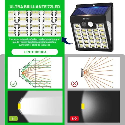 Miniatura 5 de Luces solares al aire libre, luz de pared con sensor de movimiento de 72 LED, IP65 impermeable y 3 modos de iluminación, luz de seguridad