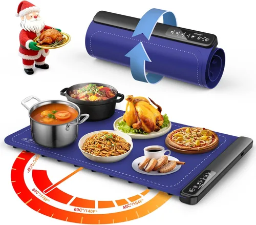 Tapete de calentamiento para alimentos, bandejas de calentamiento de alimentos con 4 niveles de temperatura, tecnología de calefacción de 8