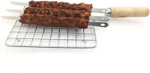 Miniatura 6 de Papad Jali - Asador de alambre de acero inoxidable Papad Jali, parrilla de asado multifuncional con mango redondo de madera (7.5 pulgadas)