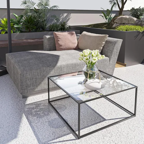 Miniatura 6 de Mesa de café de vidrio moderna, mesa central minimalista, mesa de café para sofá y bandeja lateral para té para sala de estar, parte superior