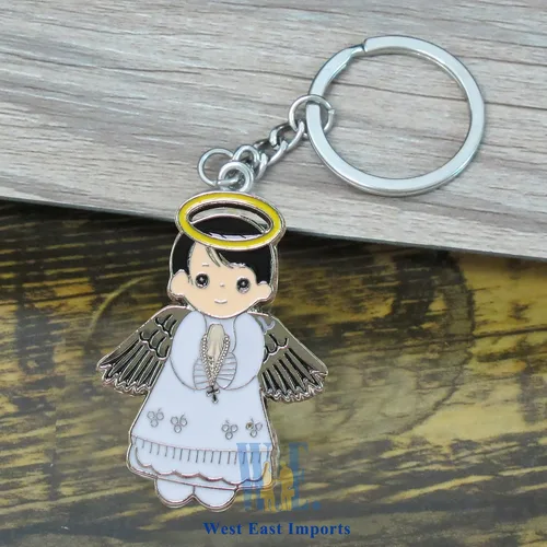 Miniatura 3 de Regalo personalizado de primera comunión (12 piezas) - Llavero de metal de niño ángel blanco, regalo de bautizo para invitados con grabado/bautismo