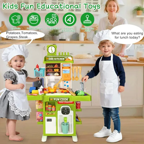 Miniatura 4 de Juego de cocina de juguete mejorado para niños y niñas, juego de mini cocina con fregadero con rociador y iluminación realista, juguetes de cocina