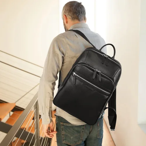 Miniatura 2 de BOSTANTEN Mochila de cuero para hombre 15.6 pulgadas Mochila para portátil de viaje Bolsa universitaria Negro 1-negro