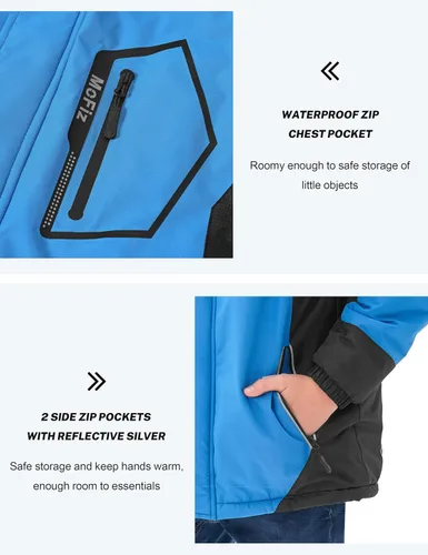 Miniatura 5 de MoFiz Boys Waterproof Skiing Jacket Kids Hooded Fleece Winter Snowboard Jackets Windproof Warm Outerwear with Zip Pockets