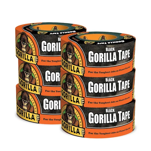 Gorilla Cinta adhesiva negra, 1.88 pulgadas x 12 yardas, negro, (6 unidad) - 1 paquete