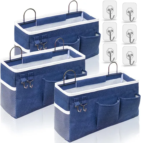 Miniatura 9 de Kanrichu 2 bolsas organizadoras grandes para colgar en la pared, cestas de almacenamiento colgantes de tela de lino con bolsillos, contenedor